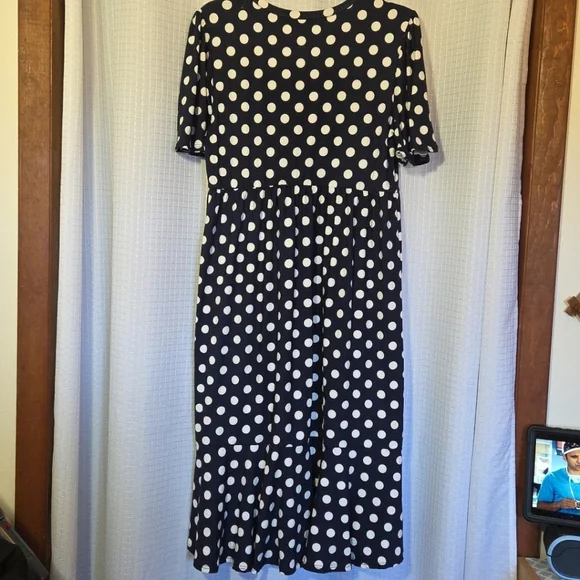 Reborn J Polka Dot Navy Midi Dress Size XL - Picture 3 of 6